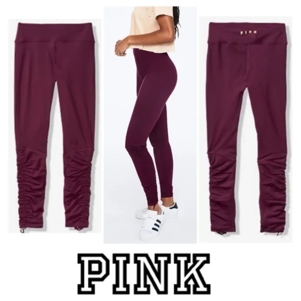 VS Pink Ultimate Ruched Leggings Maroon Burgundy High Waist size XS